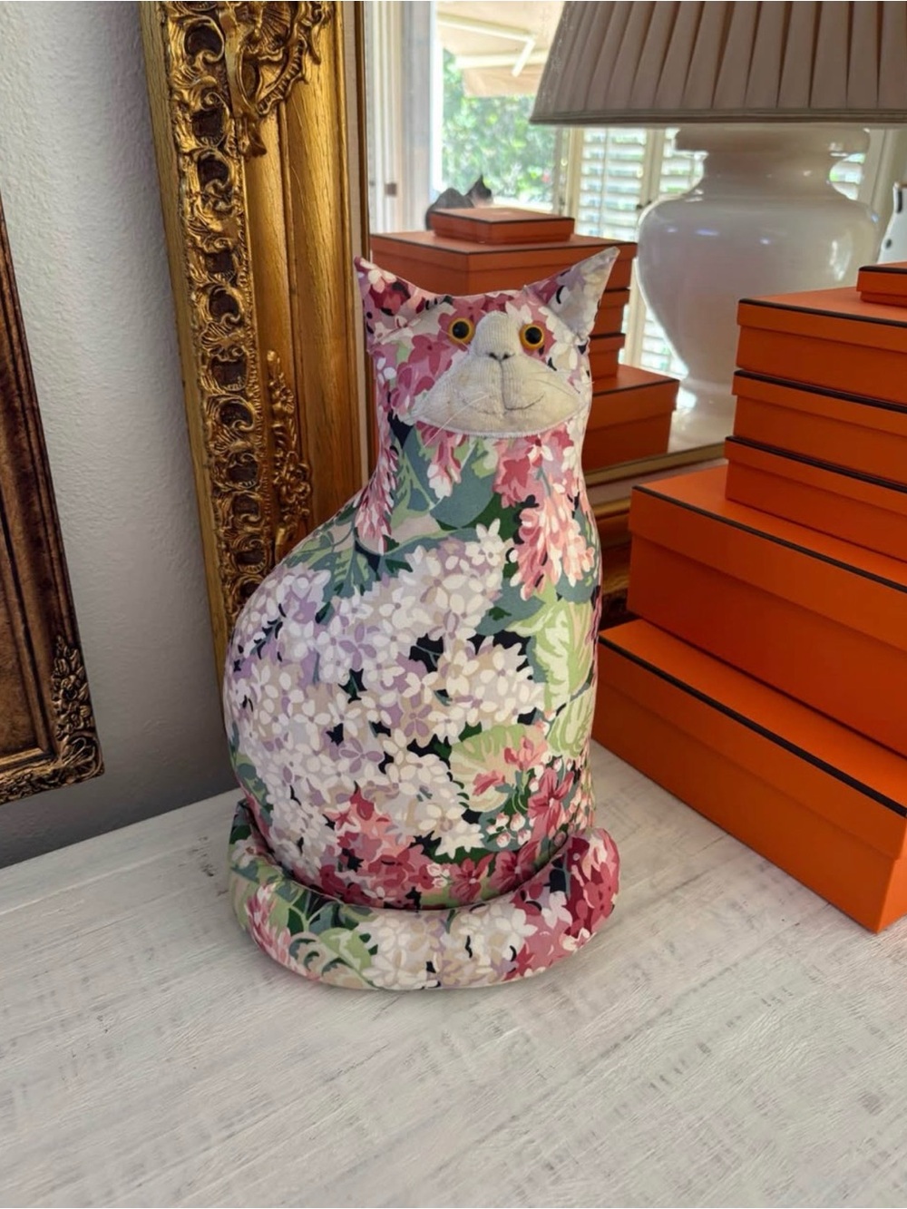 Floral Cat Doorstop - Pink & Green Home Accent